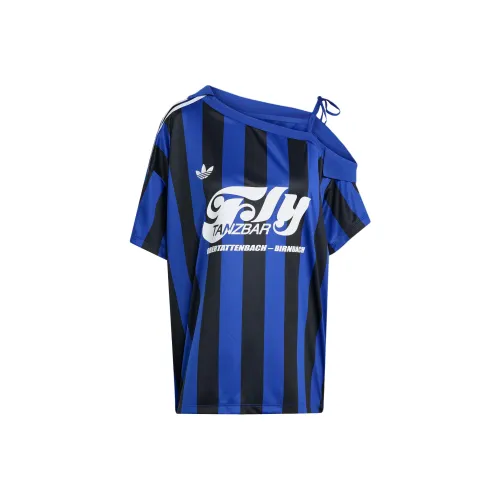 Adidas Originals SS25 Off Плечо Джерси Футбол Джерси Женские Полу-Флуоресцентный Синий Черный