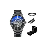 8021 Крутой Черный, Стальной Браслет [Модная Коробка + Натуральная Кожа Ремешок + Браслет]