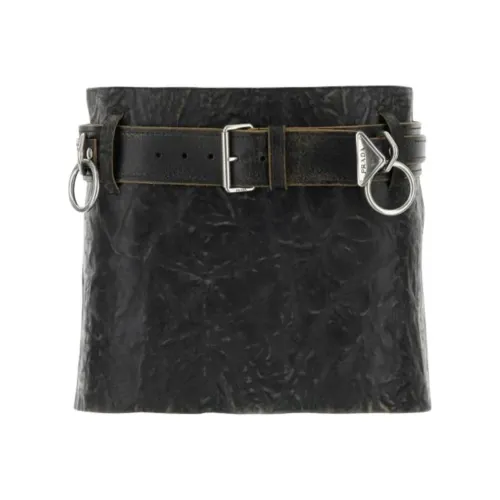 PRADA Кожаные короткие юбки Женские Черный