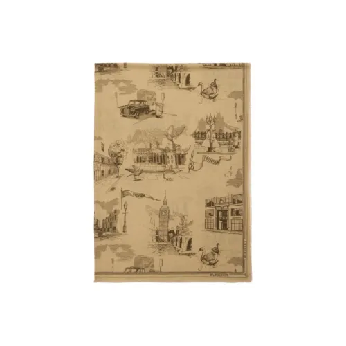 Burberry Платок Из Шерсти И Шелка С Достопримечательностями Лондона Прямоугольная Форма Бахрома Принт В Виде Буквенного Логотипа Burberry По Краю