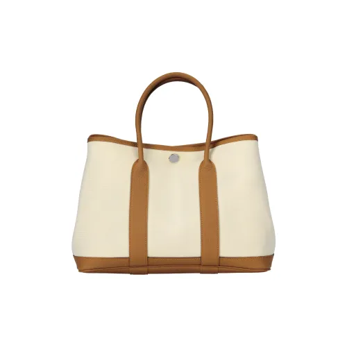 HERMES Garden Party Холст с Negonda Телячья кожа Сумка Женская Бежевая и Коричневая