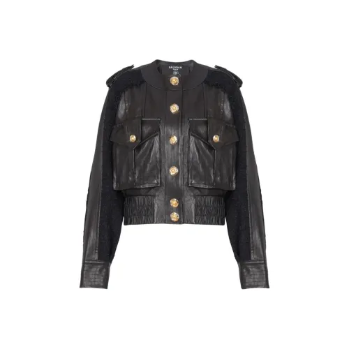 BALMAIN SS25 Кожа Куртка Женская Черная