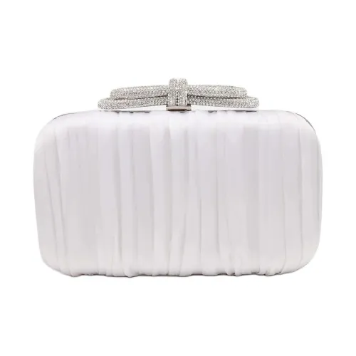 MACH MACH Double Bow Satin Clutch Shoulder Bag Women's White
