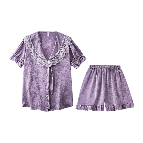 SIFUMA X LF0031 Фиолетовая Короткая Рубашка с Короткими Рукавами Женская Пижамная Комплект