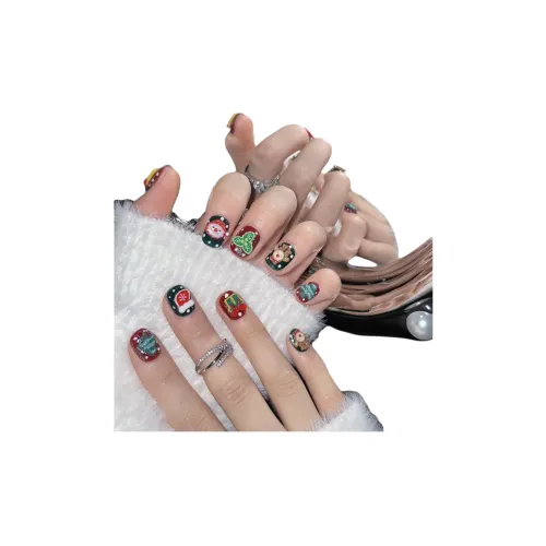 Rui Jin Рождество Снеговик Олень False Nail Укороченный Короткий LADDER Многоцветный Градиентный Милый