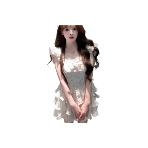 MORii Короткий рукав Платье Женское Белое