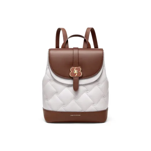 CNOLES Рюкзак из ПВХ кожи стандартный женский кремово-белый полночный черный