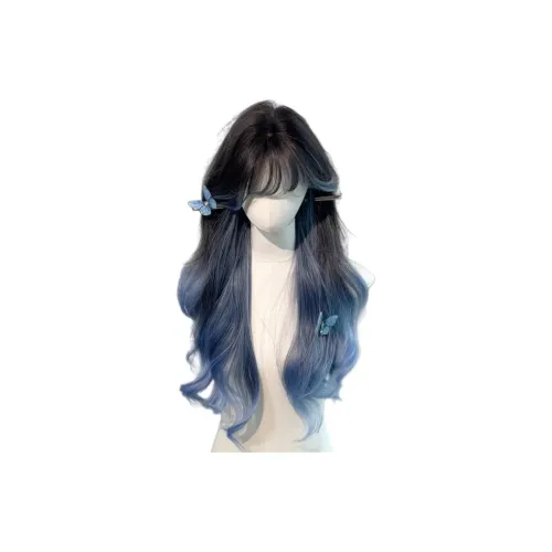 UMIFFA Бабочка Сон Синий Омбре Парик Straight Bangs с Длинными Прямые Волосы Большая Волна