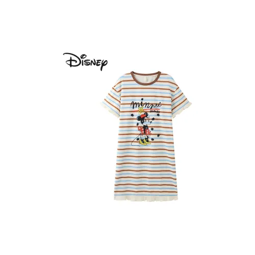 Дисней Минни Принт Трехцветные Полосы Ночная рубашка Женская ночная сорочка