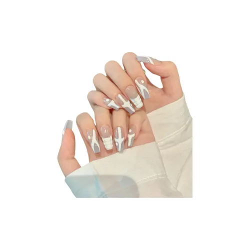 Rui Jin Осветляющий Атмосферный Весенний Летний Премиум Y2K False Nail MID Длина Белый Градиентный Французский 26 мм