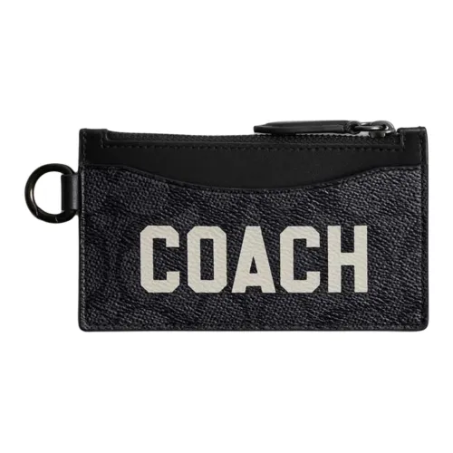 COACH Card Case Покрытый холст с телячьей кожей держатель для карт мини мужской угольно-серый