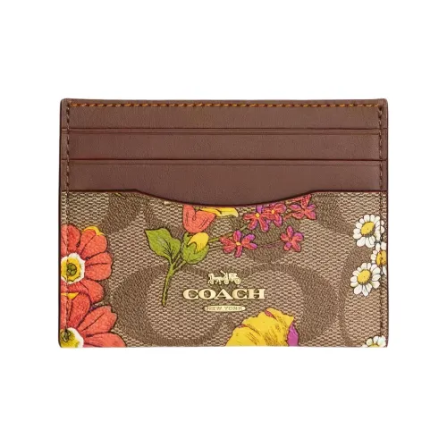 COACH Карточный чехол ICONIC Холст Удостоверение личности HOLDER Мини Женский Золотой Хаки Многоцветный