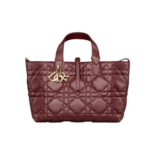DIOR Toujours Телячья кожа Сумка Tote Сумка для покупок Сумка через плечо Сумка среднего размера Женская Георгин Красный