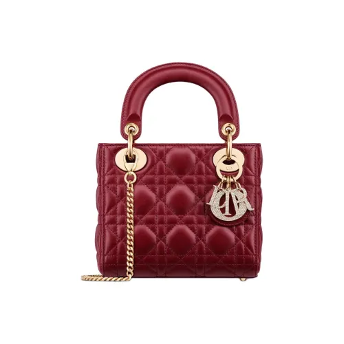 DIOR Lady Dior Lambskin Bag Mini Women's Cherry Red