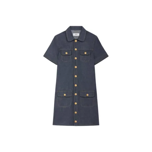 CELINE Короткое платье с короткими рукавами женское синее