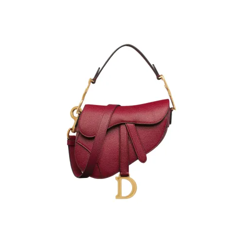 DIOR Седло Телячья кожа Седло Сумка Сумка через плечо Сумка Мини Женская Вишнево-красная