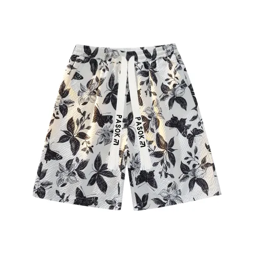 PASOK PA013 Бабочка Цветок Черный Белый Унисекс Повседневные Шорты