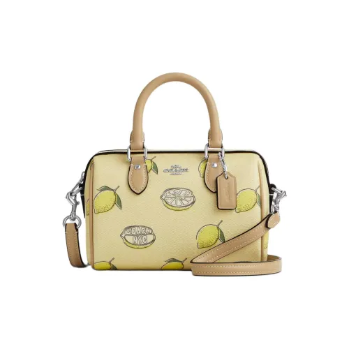COACH Rowan Покрытый холст Сумка через плечо Сумка Мини Женская Желтая Зеленая