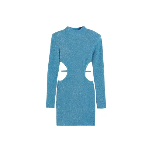 Rotate Длинное платье с длинными рукавами женское синее