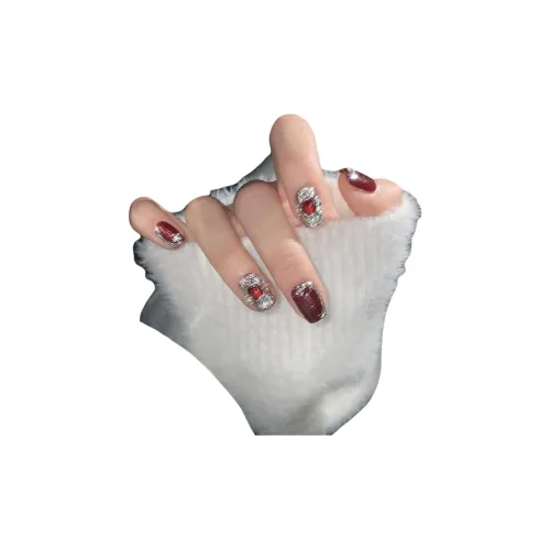 Rui Jin Осветляющий Атмосфера Красный False Nail Укороченный Короткий LADDER Серебряный Однотонный Милый 16mm