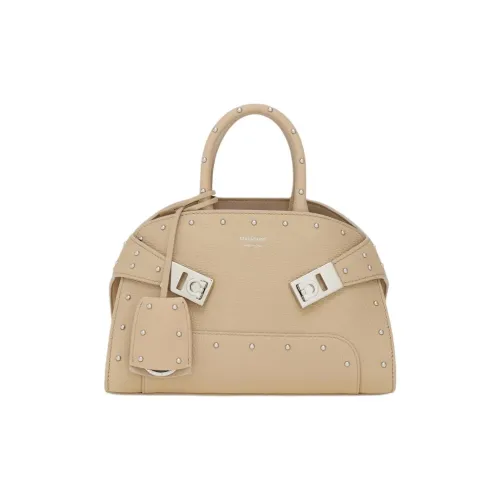 FERRAGAMO Hug Hammered Текстура Телячья кожа Сумка через плечо Сумка Мини Женская Песочного цвета