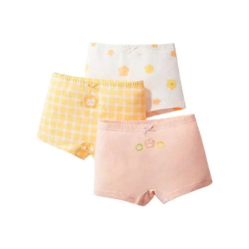 Красное бобы Нижнее белье 3 шт Кролик Прыгает среди цветов Дети 3-7 лет