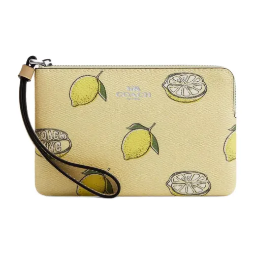 COACH Покрытый холст клатч маленький женский желтый зеленый