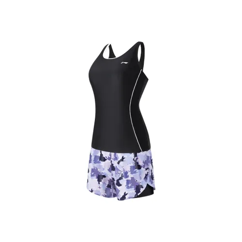 Два куска купальника женский элегантный черный фиолетовый цветочный дизайн