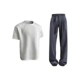 Комплект одежды [Белая футболка + Темно-серые штаны]