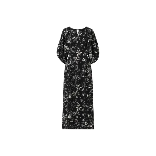 SOON FLOWER Короткий рукав Платье Женское Черное с белыми цветами