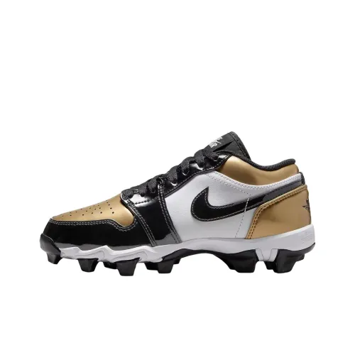 Jordan 1 Slip Resistant Abrasion Resistant Низкий Топ Детские Футбольные Бутсы Золото-Черный Подростки