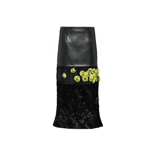 PRADA FW22 Кожа Длинная Юбка Женская Черная