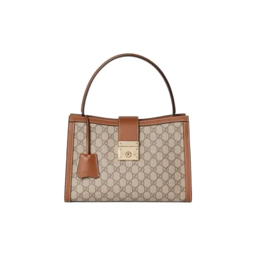 GUCCI Сумка с подвесным замком ткань большой размер женский бежевый и коричневый