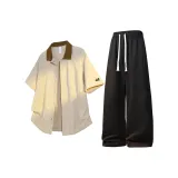 Светлая кофейная рубашка + черные штаны