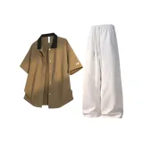 Дюна Желтая Рубашка + Светлый Фотиния Серые Штаны