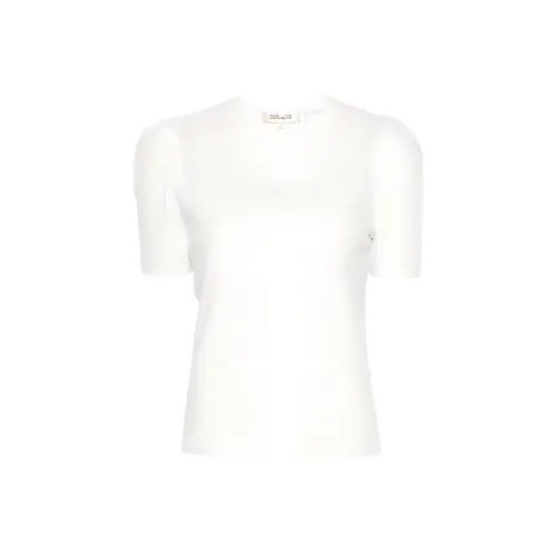 DVF Diane Von Furstenberg Однотонная Рубашка с круглым вырезом облегающего кроя с короткими рукавами белая