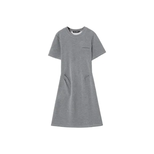 SOON FLOWER Короткий рукав Платье Женское Серое