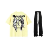 Кремовый желтый футболка + черные повседневные штаны