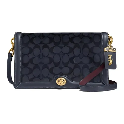 COACH Riley Кожа Аккордеонная Сумка Сумка через плечо Средняя Женская Темно-синий