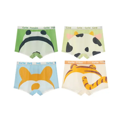 Хлопок 4 шт [Яшмовый + Светло-желтый + Небесно-голубой + Бирюзовый] Детские трусы