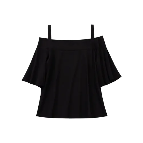 SOON FLOWER Расклешенный рукав T-рубашка Женская Черная