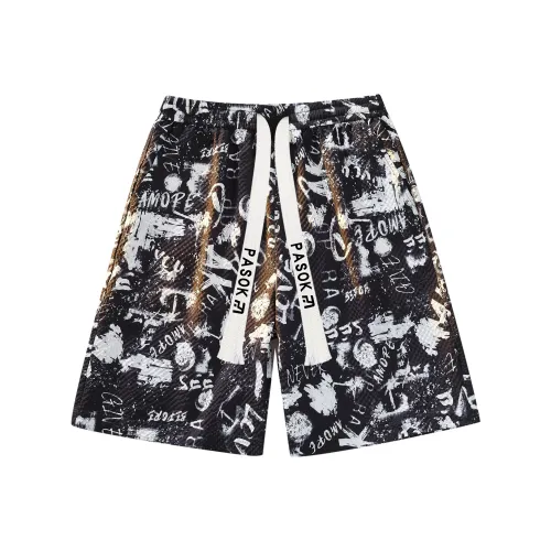 PASOK PA013AK Черные с буквенным принтом Унисекс Повседневные шорты