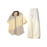 Светлая кофейная рубашка + бежевые абрикосовые штаны