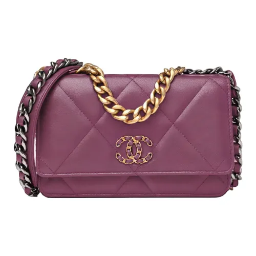 CHANEL 19Bag Lambskin Crossbody Bag Shoulder Bag Women's Purple