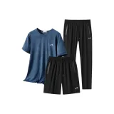 Комплект одежды (Темно-синяя рубашка с коротким рукавом + черные шорты + черные штаны)