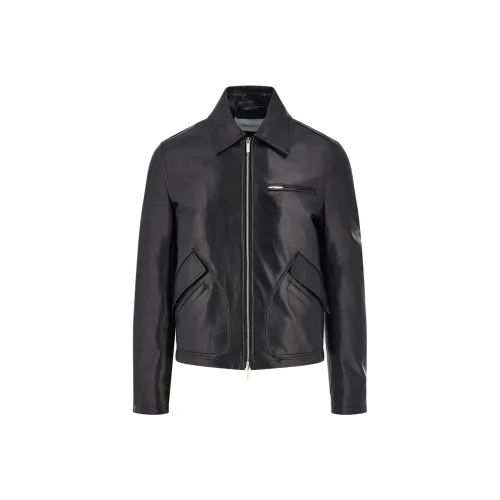 FERRAGAMO Кожа Куртка Мужская Черная