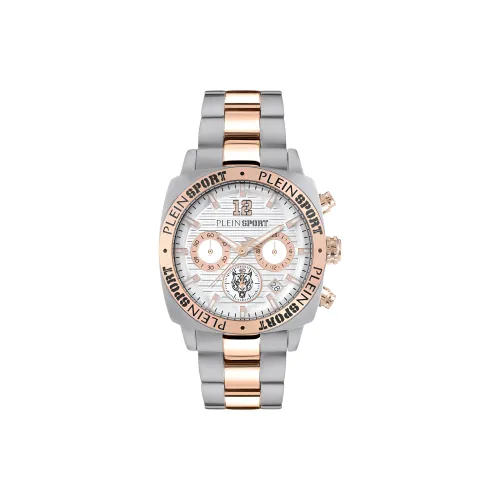 PLEIN SPORT Наручные часы Кварцевый механизм Нержавеющая сталь Ремешок 40 мм Белый циферблат Мужские часы