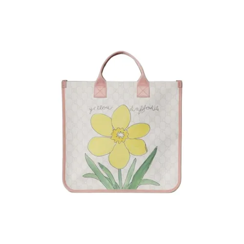 GUCCI GG Supreme Кожа Тоут Сумка Сумка для покупок Сумка на плечо Сумка Обычная Детская Белая и Светло-розовая
