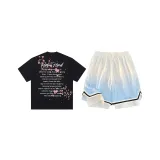 Чёрный топ + градиентные синие штаны