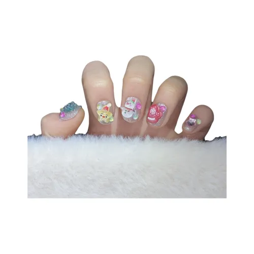 Rui Jin Санта-Клаус 3D-эффект Мультяшный False Nail Короткий Круглый Многоцветный Смужка Милый